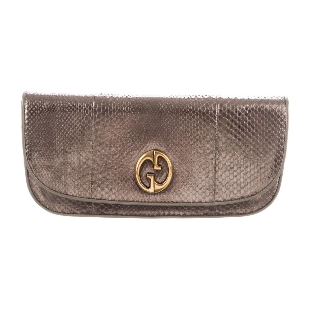 Gucci Python Skin Metallic Clutch - image 1